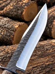 Couteau de chasse artisanal, lame à pointe tombante, acier à haute teneur en carbone, manche en bois avec étui en cuir - Product Image 3