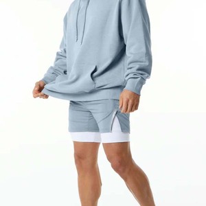 Men's Light Blue Quick Dry Sport Shorts With Pockets Elastic Waist <b>Mid</b> Length Solid Color Knitted Polyester - Product Image 3