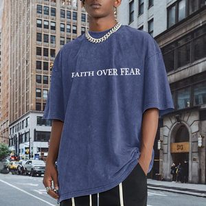 T-shirts graphiques streetwear vintage unisexe en coton, effet délavé, coupe oversize, imprimé lettres positives, vêtements d'été - Product Image 2