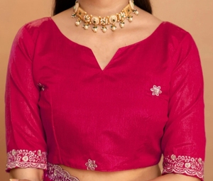 Sari de Georgette Bandhani Reversible Bordado de Secado Rápido y Sin Arrugas para Mujer KV (Rosa Dorado) para Bodas y Fiestas de Otoño - Product Image 4