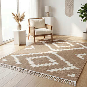 Handmade Geometric Kilim Area Rug Cotton Blend Rectangle Vintage Style Living Room Rug with Fringe <b>Edge</b> Bedroom Kilim Rugs - Product Image 4