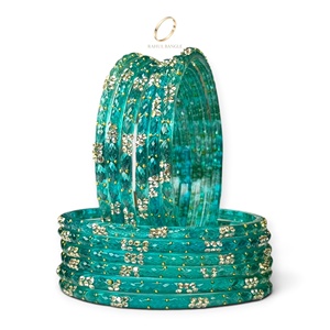 Bijoux de mariée indiens kashmiris tendance, bracelets en verre bleu goutte de pluie, plaqués or de qualité supérieure, strass, prix de gros - Product Image 2