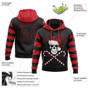 Sweat à capuche personnalisé en polaire avec poches, motif crâne et canne à sucre, rayures rouge et noir, unisexe, hiver, impression par sublimation, respirant, coupe classique - Product Image 5