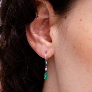 Pear Shape Emerald Diamond Drop <b>Earrings</b> in 14K Yellow Gold, Minimalist Emerald Dangle <b>Earrings</b>, Luxury <b>Fine</b> Jewelry Gifts - Product Image 2