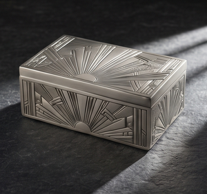 Caja de Metal Art Deco de Lujo para Frutos Secos, Elegante Contenedor de Almacenamiento con Diseño Vintage de Rayos de Sol, Empaque Metálico Premium para Regalo - Product Image 3