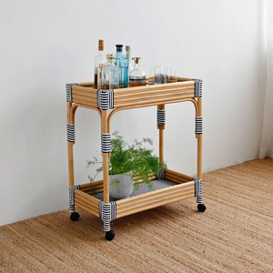 Carrito de Bar de Ratán - Azul y Blanco - Product Image 1