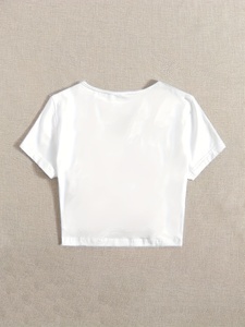 Camiseta Corta de Algodón con Logotipo Personalizado al por Mayor, Camiseta Corta Informal de Manga Corta para Mujer, Estilo Urbano de Verano, Corte Ajustado - Product Image 5