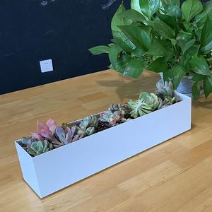 Modern <b>Rectangular</b> Stainless Steel Long Planter Box White Powder Coated Metal Indoor Outdoor Flower <b>Pot</b> for Home Garden Balcony - Product Image 1
