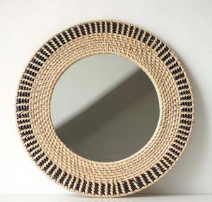 Miroir mural rond en rotin tressé à la main style bohème, miroir décoratif en osier, miroir suspendu en jonc de mer naturel, accent de décoration intérieure - Product Image 6