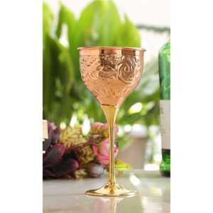 Gobelet à vin en cuivre gravé orné avec tige finition dorée – Vaisselle artisanale traditionnelle pour dîners élégants et service de table - Product Image 4