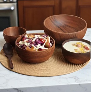 Tazón de ensalada rústico hecho a mano de madera de acacia, decoración de cocina estilo granja, tazón de servir de madera, tazón de ensalada de madera, tazón de cena de madera - Product Image 4