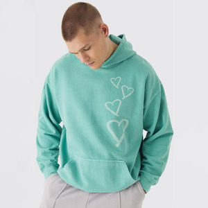 Unisex Oversized Drop Shoulder Hoodies 100% Cotton French Terry Custom Heart Printed Breathable Winter Sweatshirts Plain Dyed - Product Image 1