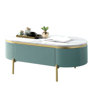Tavolino da Caffè Glamour Contemporaneo con Piano in Finto Marmo Bianco, 1 Pezzo, Verde Acqua Chiaro con Cassetto per Soggiorno - Product Image 2