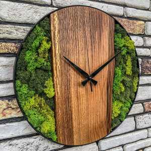Modern Wooden Moss Wall Clock Handmade Natural Wood & Preserved Moss Round Wall Clock Rustic Home Decor Silent Non Ticking Clock - Product Image 4