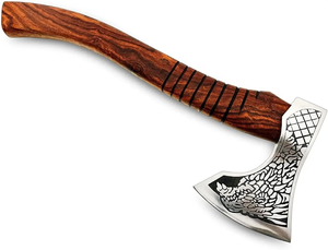 ขวานโทมาฮอว์กเหล็กกล้าไร้สนิมทำมือ LEGACY BLADES พร้อมด้ามไม้และใบมีดสลักลายดอกไม้ สำหรับใช้งานเอาตัวรอดกลางแจ้ง - Product Image 1