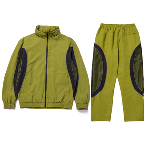 Ensemble coupe-vent réfléchissant décontracté pour homme de haute qualité, avec logo personnalisé, veste et pantalon en nylon color block légers - Product Image 1