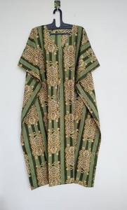 Vestido Kaftán de Algodón con Estampado de Tigre Verde Hecho a Mano, Kimono Indio, Túnica Ligera, Ropa Bohemia para Vacaciones - Product Image 3