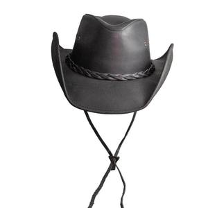Chapeau de cowboy en cuir véritable noir de qualité supérieure, à large bord, style western ranch outback, avec sangle sous le menton, personnalisable OEM - Product Image 3