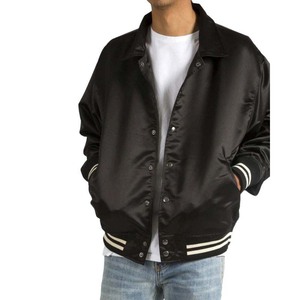Veste universitaire en satin noir en gros, veste de baseball personnalisée, veste universitaire fine pour hommes - Product Image 1