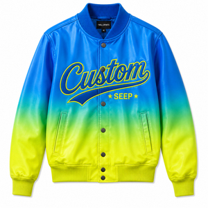 Veste universitaire en PU à dégradé personnalisé pour homme, style streetwear, col rabattu, broderie logo avant, printemps - Product Image 1