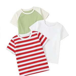 T-shirt à manches courtes grande taille pour filles, écologique, 100 % coton, motif rayé rouge, imprimés aléatoires, manches raglan vert clair - Product Image 1