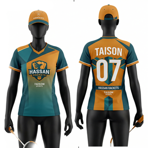 Women <b>Badminton</b> Jersey 180 GSM High Quality Polyester Moisture Wicking Brown Teal Chevron Panels Sublimated Logo Custom - Product Image 4
