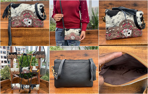 Sac à bandoulière personnalisé en cuir repoussé pour femmes à la mode sac à main vintage en cuir véritable haut de gamme avec fermeture éclair et bracelet à pompon vente en gros - Product Image 3