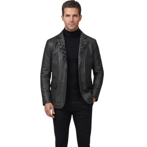 Chaqueta de Cuero PU Negra para Hombre, Cuello Camisero, Acolchada, Resistente al Viento, Estilo Casual - Product Image 4