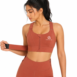 Soutien-gorge de sport réglable pour femme avec fermeture éclair sur le devant et dos nageur |   Soutien-gorge de yoga haute performance 220g avec logo personnalisé, motif écossais, en Spandex/Polyester - Product Image 1