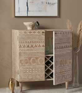 Modern Solid Wood Living Room Cabinet Raised Panel Doors 2 Drawers 2 Compartments 3 Shelves-Wine <b>Storage</b> Home Bar <b>Sideboard</b> Home - Product Image 1