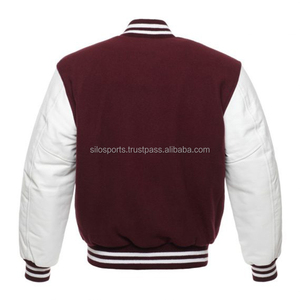 แจ็กเก็ตแฟชั่นขนแกะสีน้ำเงินแขนเสื้อหนังสีขาวงานทำมือแบบคลาสสิก - Product Image 6