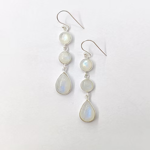 925 Sterling <b>Silver</b> Moonstone <b>Earrings</b> with Water <b>Drop</b> Shape for Weddings Parties Lightweight Minimalist Easy to Wear - Product Image 4