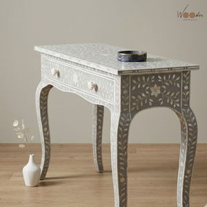 Mesa Consola Moderna con Marco de Madera e Incrustaciones de Hueso, con Cajón - Diseño Artesanal Duradero para Sala de Estar, Dormitorio y Entrada - Product Image 2