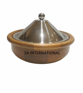 Casserole en bois avec couvercle en acier inoxydable, chauffe-plat rond isolé, design chinois traditionnel, pot isotherme - Product Image 1