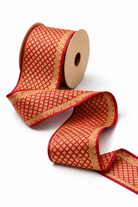 Cinta Jacquard Roja de 100 mm con Zari, 100% Poliéster, Resistente al Encogimiento, Adorno Decorativo Tejido Étnico para Borde de Saree y Prendas de Diseño - Product Image 4