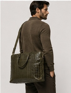 Sacoche pour ordinateur portable en cuir véritable de qualité supérieure, grand format, style vintage, pour hommes, motif alligator, sac messager professionnel, sac de travail extérieur - Product Image 3