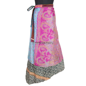 New Ladies Summer Red <b>Wrap</b> <b>Skirt</b> Women Wear Vintage Silk Sari Long Length <b>Wrap</b> <b>Around</b> <b>Skirt</b> 2 Layer Reversible Cover up Wear - Product Image 4
