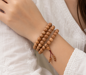 Old Sandalwood <b>Rosary</b> Beads Loose Beads Riddhi Siddhi Rajasthan Natural Dark Golden Brown - Product Image 1
