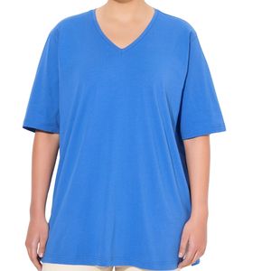 เสื้อยืดคอวีผ้าฝ้ายไซส์ใหญ่สำหรับผู้หญิง ขายส่ง รับผลิตเสื้อยืดลำลองฤดูร้อนแบบนุ่มสบาย รับผลิตเสื้อผ้าแบบ OEM ODM - Product Image 1