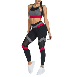 Women's 2 Piece Yoga Set Racerback Sports <b>Bra</b> High Waist Leggings Color Blocking Mesh Panel Breathable Workout Activewear - Product Image 1