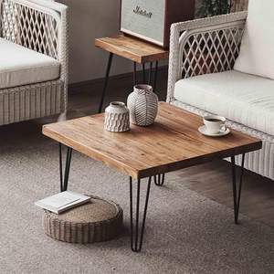 Table basse de luxe en bois avec pieds en métal style épinglette, design rustique et traditionnel, durable et écologique, pour salon - Product Image 1