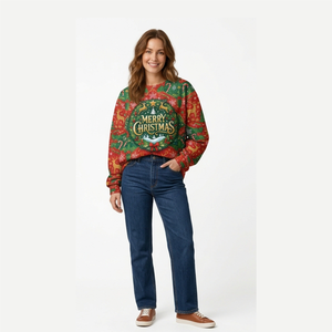 Latest Design Wholesale High Quality OEM <b>Women's</b> <b>Christmas</b> Mock Neck <b>Sweatshirt</b> Plaid Contrast Design Pullover Supplier - Product Image 1