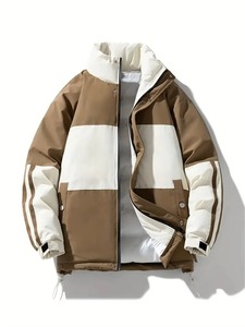 Winter Casual Warm Hooded Breathable Canvas Puffer Bamboo Fiber <b>Jacket</b> <b>Mandarin</b> <b>Collar</b> Zipper Closure Bamboo Fiber Lining Men - Product Image 1