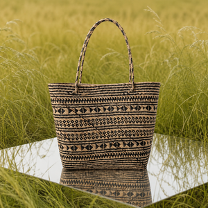 Lontar Eco-Friendly <b>Straw</b> Tote <b>Bag</b> Geometric Woven Pattern Ethnic Modern Bohemian Style Bali Origin Beach Travel Daily Use All - Product Image 1