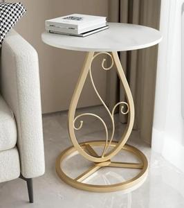 Modern Round Console <b>Table</b> with <b>Marble</b> <b>Top</b> and Gold Metal Pedestal Base for Living Room Furniture - Product Image 5