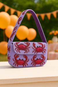 ALI FASHION ART Bolso Rectangular Lavable de Poliéster Bordado a Mano con Patrón de Cangrejo Morado, Artesanía Textil, Accesorio para Fiesta - Product Image 1