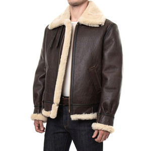 Blouson aviateur en cuir véritable pour homme de haute qualité avec doublure en fausse fourrure, chaud pour l'hiver, style moto, fermeture éclair, coupe classique - Product Image 6