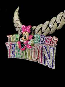 Collar Cubano de Plata 925 con Colgante de Moissanita VVS en Oro Amarillo, Estilo Hip Hop, Personalizado, con Dijes y Cadena con Nombre, de Moda - Product Image 2