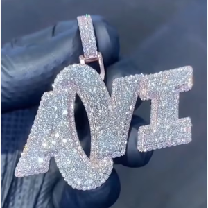 Colgante de Letra Personalizado con Logotipo, Joyería Hip Hop Iced Out, para Cadena Cubana, Plata 925, Moissanita, Letra Inicial o Número - Product Image 1