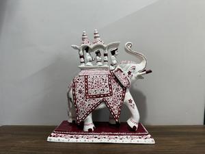 Handmade Blue Pottery Ambabari <b>Elephant</b> Statue | Metal Decorative Royal Howdah | Modern Design Graduation New Year Home <b>Decor</b> - Product Image 2